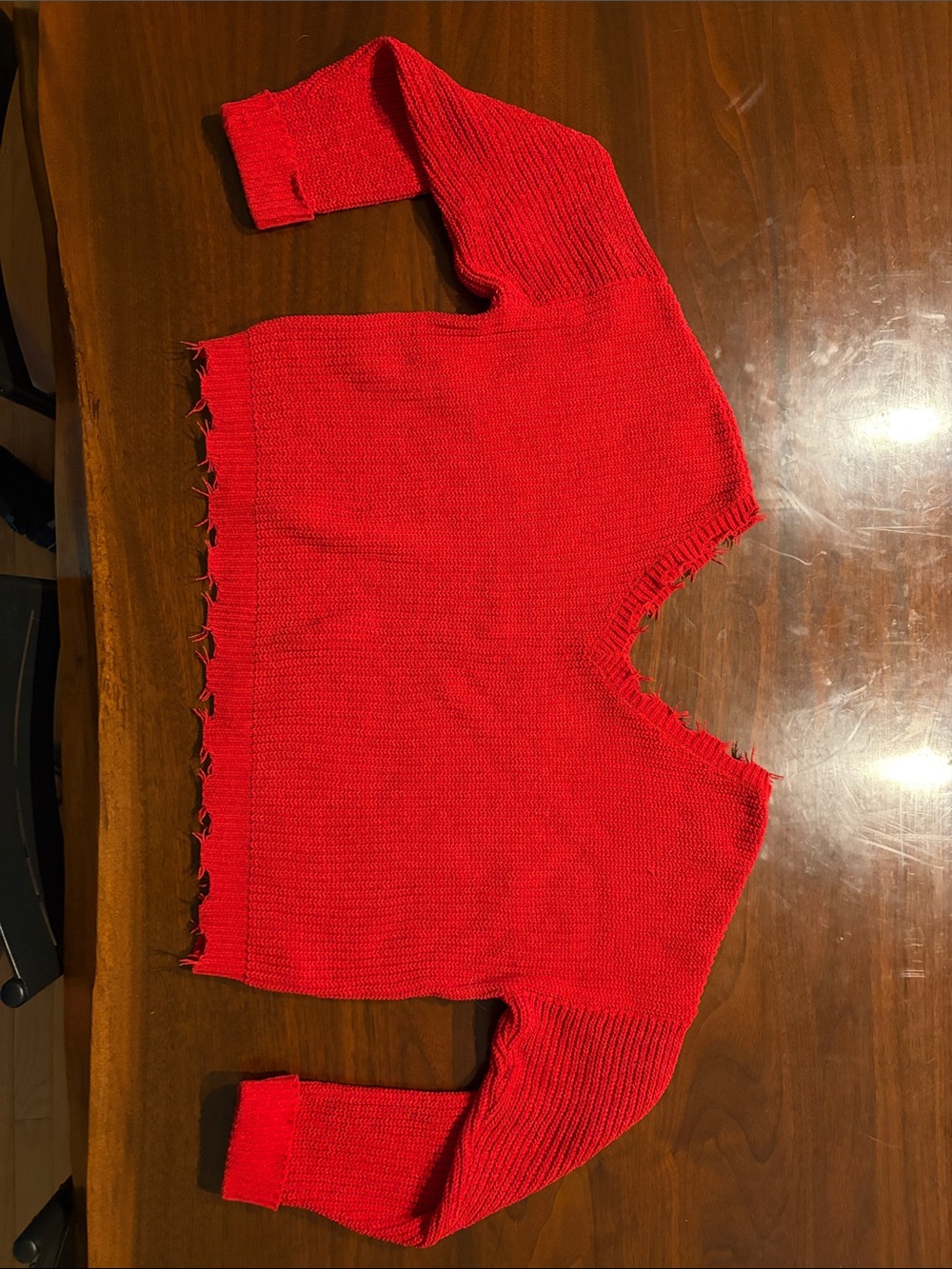miami Red Off-The-Shoulder Distressed Knit Sweater
